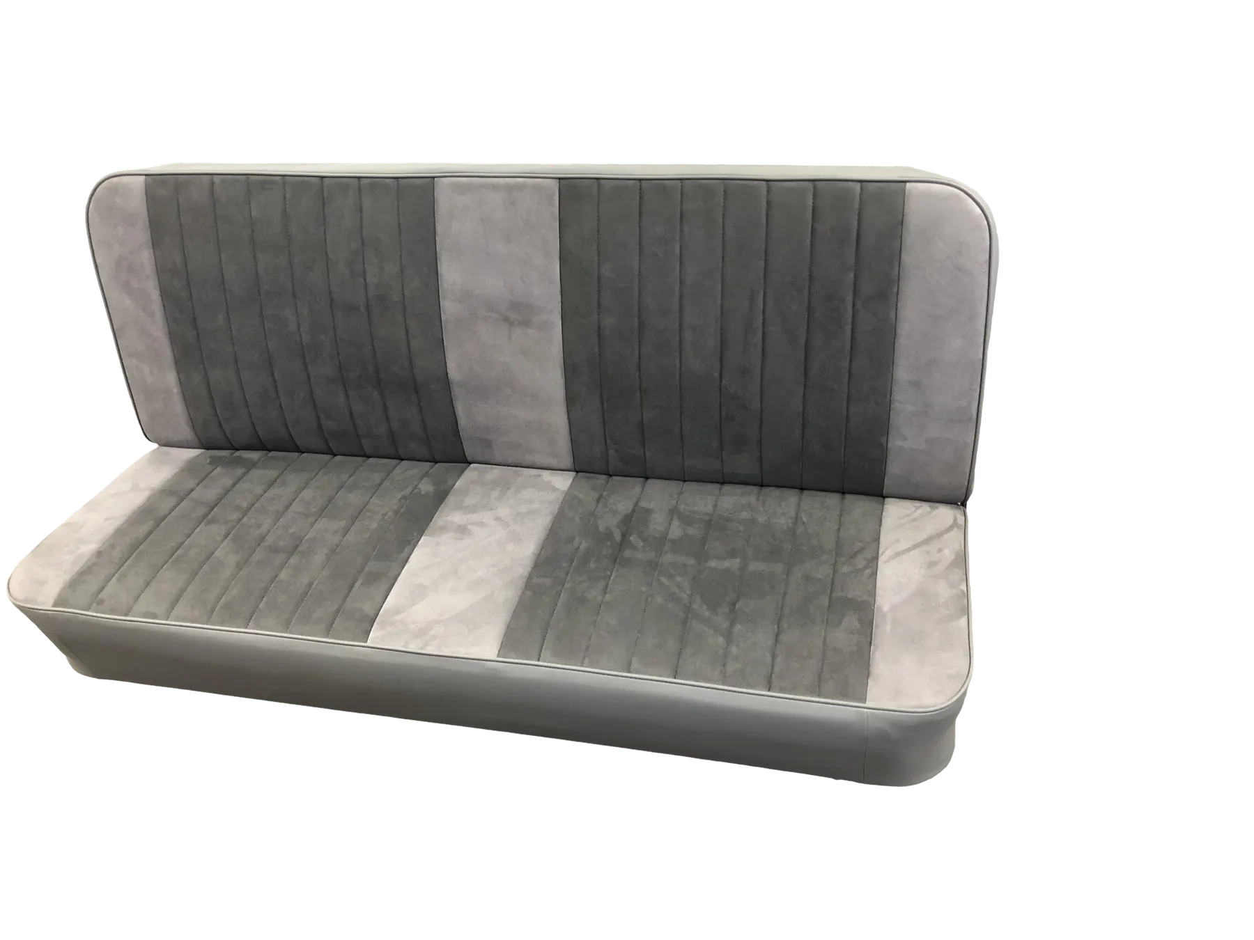 Restored two-tone bench seat with Alcantara and vinyl upholstery